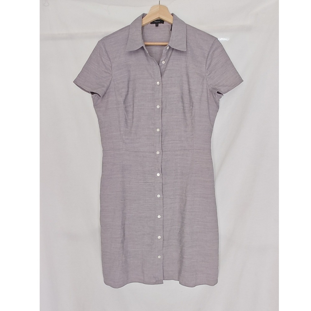 Theory Shirt Dress Button Down Dress Sharkskin Grey‎ Linen Blend Short Sleeve 12